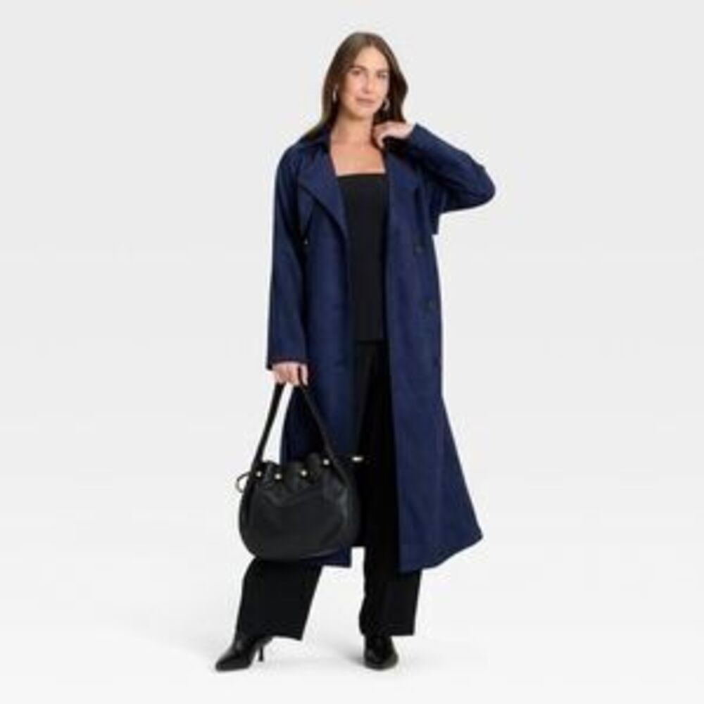 Women's Faux Suede Trench - A New Day Navy XS
